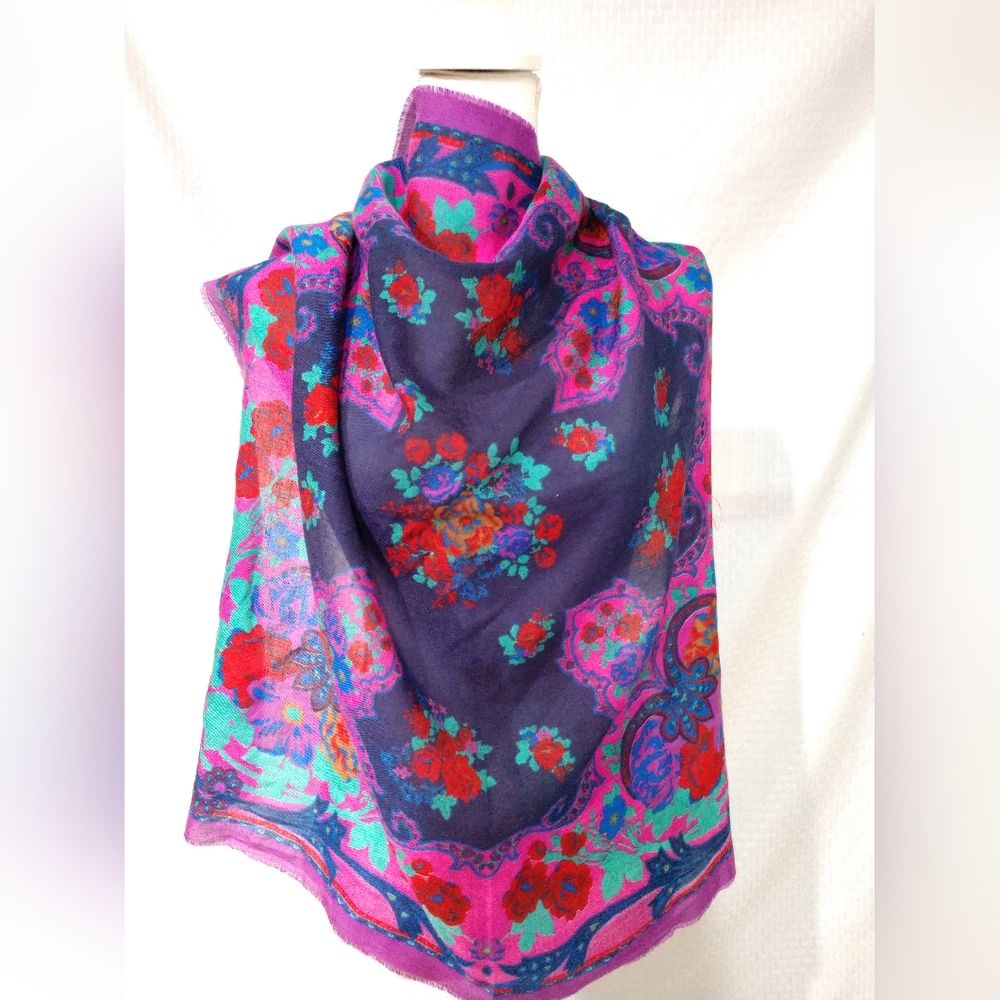 Pretty Small Floral Fringe Fashion Scarf Colorful 30"x30"